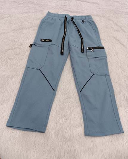 BOYS PANT CODE-A134 Boys Sky Blue Stylish Cargo Pants with Zipper Pockets | He and She