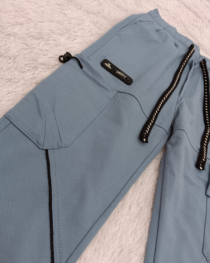 BOYS PANT CODE-A134 Boys Sky Blue Stylish Cargo Pants with Zipper Pockets | He and She