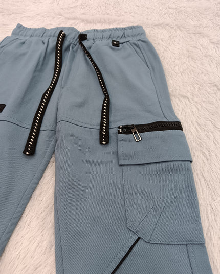 BOYS PANT CODE-A134 Boys Sky Blue Stylish Cargo Pants with Zipper Pockets | He and She