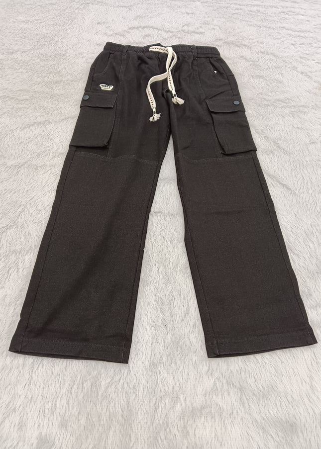 BOYS PANT CODE-A132He and She Boys Black Cargo Jeans | Premium Cotton Blend Straight Fit Pants for Kids