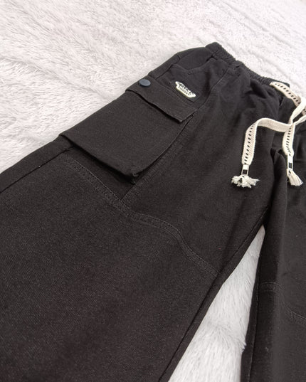 BOYS PANT CODE-A132He and She Boys Black Cargo Jeans | Premium Cotton Blend Straight Fit Pants for Kids