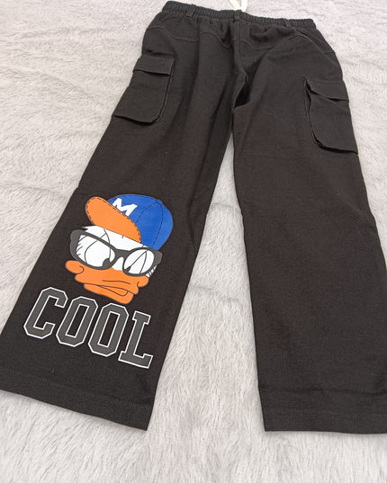BOYS PANT CODE-A132He and She Boys Black Cargo Jeans | Premium Cotton Blend Straight Fit Pants for Kids