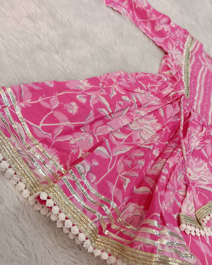 GIRLS GHARARA CODE-A154 Girls Pink Floral Printed Kurti Garara Palazzo Set with Dupatta | Ethnic Wear for Kids | He And She