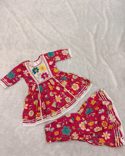 GIRLS GHARARA CODE-A155 Girls Floral Printed Garara Palazzo Set with Embroidered Kurti | Ethnic Wear for Kids | Pink Festive Outfit
