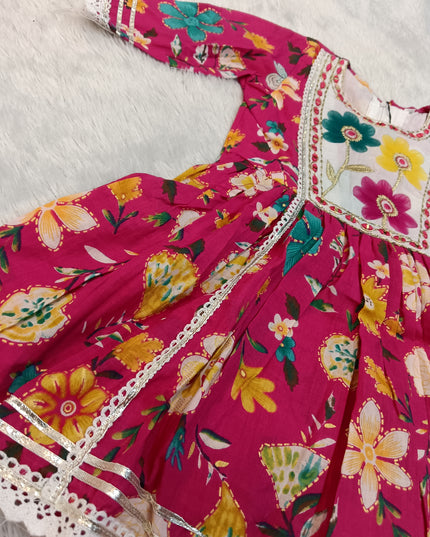 GIRLS GHARARA CODE-A155 Girls Floral Printed Garara Palazzo Set with Embroidered Kurti | Ethnic Wear for Kids | Pink Festive Outfit