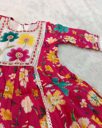 GIRLS GHARARA CODE-A155 Girls Floral Printed Garara Palazzo Set with Embroidered Kurti | Ethnic Wear for Kids | Pink Festive Outfit