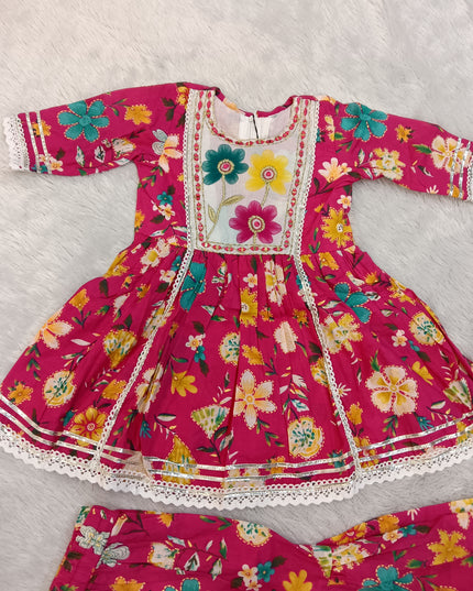 GIRLS GHARARA CODE-A155 Girls Floral Printed Garara Palazzo Set with Embroidered Kurti | Ethnic Wear for Kids | Pink Festive Outfit