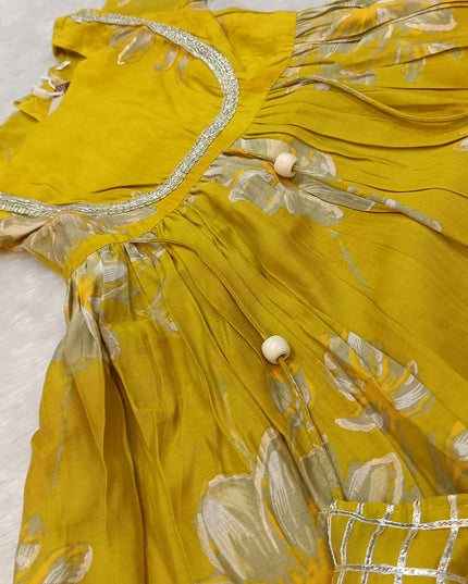 GIRLS GHARARA CODE-A157 Girls Mustard Yellow Floral Kurta Sharara Set with Matching Scrunchie | Ethnic Festive Wear