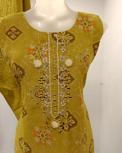 LADIES KURTI SET CODE-A174 Women's Mustard Printed Sleeveless Kurti with Straight Pant & Dupatta Set | Ethnic Wear | He and She
