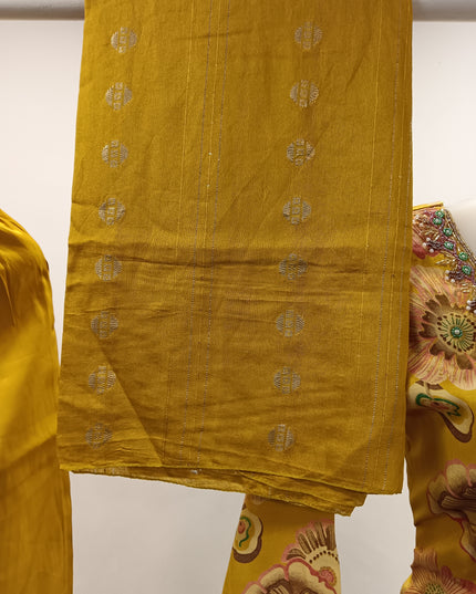 LADIES KURTI SET CODE-A183 He and She Women's Mustard Floral Printed Kurti Set with Pant & Dupatta | Embroidered Neck | Ethnic Wear
