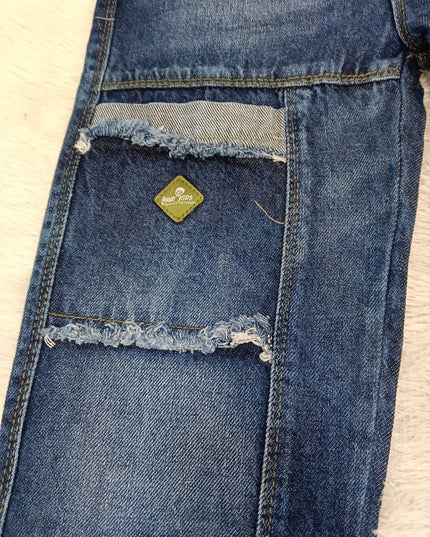BOYS JEANS CODE-A162 Boys Dark Blue Wide Leg Cargo Jeans with Patchwork | Stylish Denim Pants for Kids | He And She Kidswear