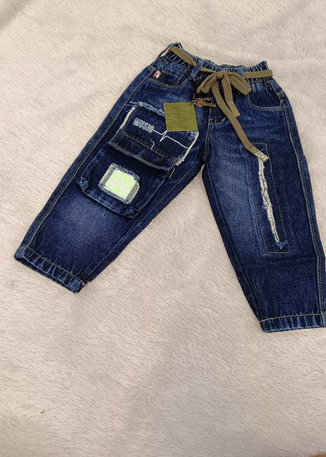 BOYS JEANS CODE-A164 Boys Dark Blue Patchwork Denim Jeans | Stylish Full-Length Kids Jeans | He And She