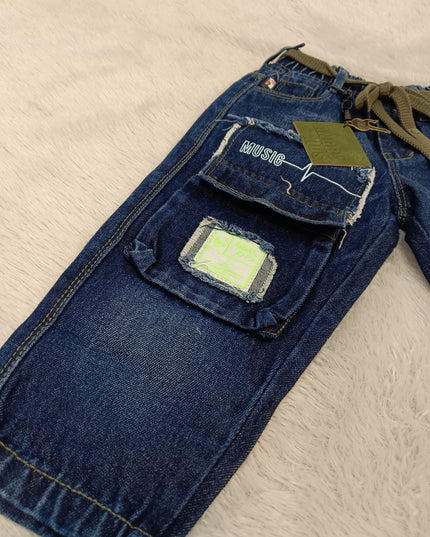 BOYS JEANS CODE-A164 Boys Dark Blue Patchwork Denim Jeans | Stylish Full-Length Kids Jeans | He And She