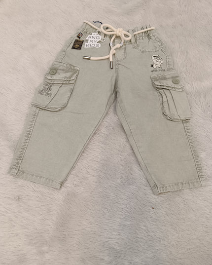 BOYS JEANS CODE-A163 Boys Light Olive Cargo Pants | Premium Cotton Cargo Trousers for Kids | He And She Kidswear