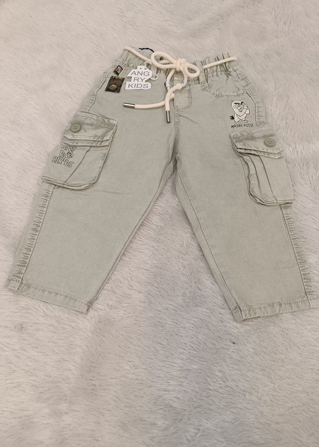 BOYS JEANS CODE-A163 Boys Light Olive Cargo Pants | Premium Cotton Cargo Trousers for Kids | He And She Kidswear