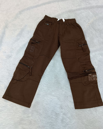 BOYS PANT CODE-A165 Boys Brown Utility Cargo Jeans | Premium Cotton Blend Casual Jeans for Kids | He And She