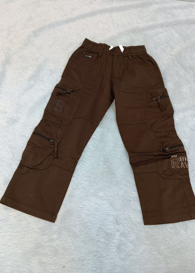 BOYS PANT CODE-A165 Boys Brown Utility Cargo Jeans | Premium Cotton Blend Casual Jeans for Kids | He And She