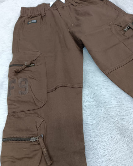 BOYS PANT CODE-A165 Boys Brown Utility Cargo Jeans | Premium Cotton Blend Casual Jeans for Kids | He And She