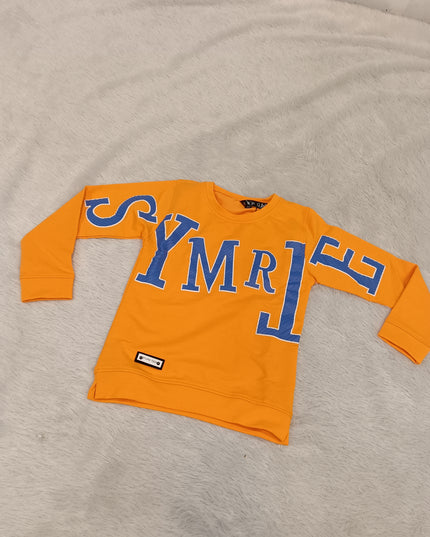 BOYS TSHIRT CODE-A161 Boys Orange Full Sleeve Graphic Printed Cotton T-Shirt | Casual Winter Wear | He And She Kidswear