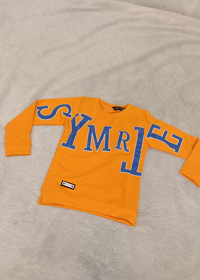 BOYS TSHIRT CODE-A161 Boys Orange Full Sleeve Graphic Printed Cotton T-Shirt | Casual Winter Wear | He And She Kidswear