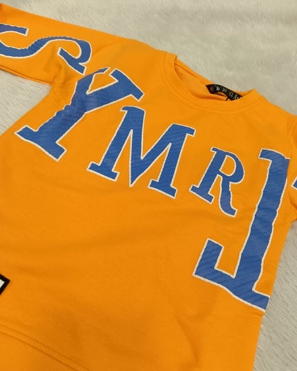 BOYS TSHIRT CODE-A161 Boys Orange Full Sleeve Graphic Printed Cotton T-Shirt | Casual Winter Wear | He And She Kidswear