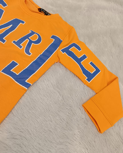 BOYS TSHIRT CODE-A161 Boys Orange Full Sleeve Graphic Printed Cotton T-Shirt | Casual Winter Wear | He And She Kidswear