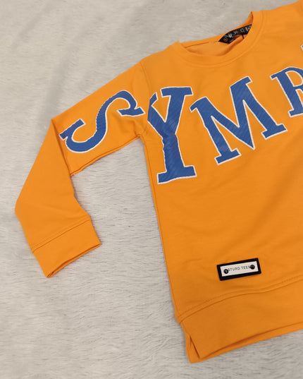 BOYS TSHIRT CODE-A161 Boys Orange Full Sleeve Graphic Printed Cotton T-Shirt | Casual Winter Wear | He And She Kidswear