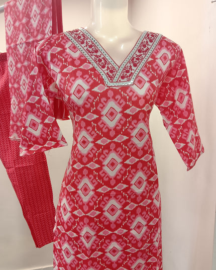 LADIES KURTI SET CODE-A195 He and She Women's Printed Kurti Pant Set with Dupatta | V-Neck Ethnic Wear | 3-Piece Kurta Set