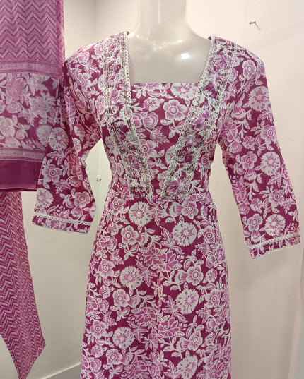 LADIES KURTI SET CODE-A196 He And She Women's Printed Cotton Kurti Set with Straight Pajama & Dupatta | Ethnic 3-Piece Suit Set