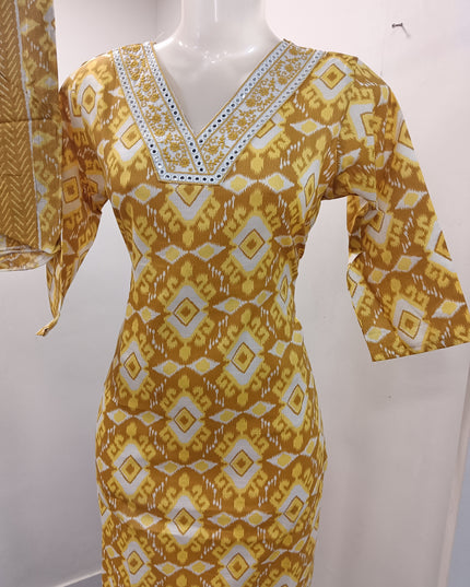 LADIES KURTI SET CODE-A195 He and She Women's Printed Kurti Pant Set with Dupatta | V-Neck Ethnic Wear | 3-Piece Kurta Set