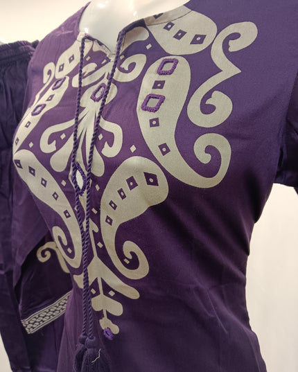 LADIES KURTI SET CODE-203 He and She Women's Purple Embroidered Kurta Pant Set | Straight Fit Ethnic Wear