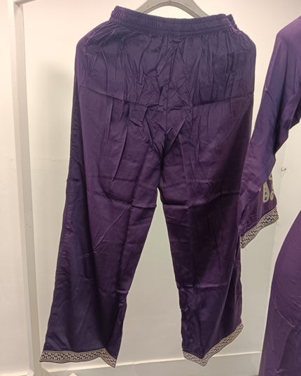 LADIES KURTI SET CODE-203 He and She Women's Purple Embroidered Kurta Pant Set | Straight Fit Ethnic Wear