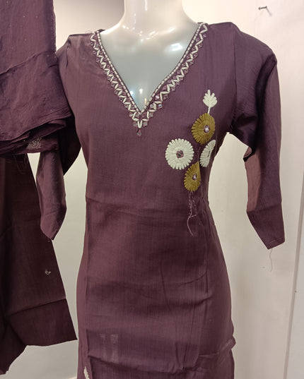LADIES KURTI SET CODE-A210 He and She Women's Plum Embroidered Kurta Pant Set with Dupatta | Straight Fit Ethnic Wear