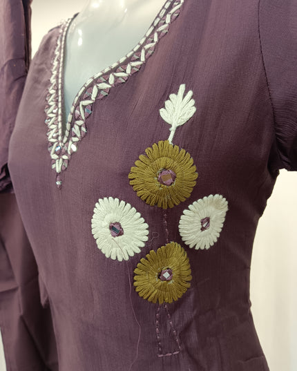 LADIES KURTI SET CODE-A210 He and She Women's Plum Embroidered Kurta Pant Set with Dupatta | Straight Fit Ethnic Wear
