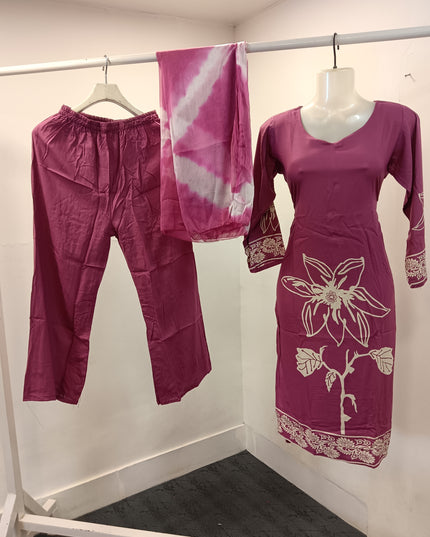 LADIES KURTI SET CODE-A208 He and She Women's Pink Floral Printed Kurta Pant Set with Tie-Dye Dupatta | Ethnic Wear