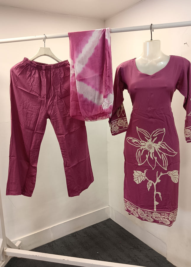 LADIES KURTI SET CODE-A208 He and She Women's Pink Floral Printed Kurta Pant Set with Tie-Dye Dupatta | Ethnic Wear