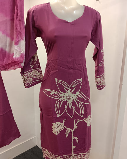 LADIES KURTI SET CODE-A208 He and She Women's Pink Floral Printed Kurta Pant Set with Tie-Dye Dupatta | Ethnic Wear