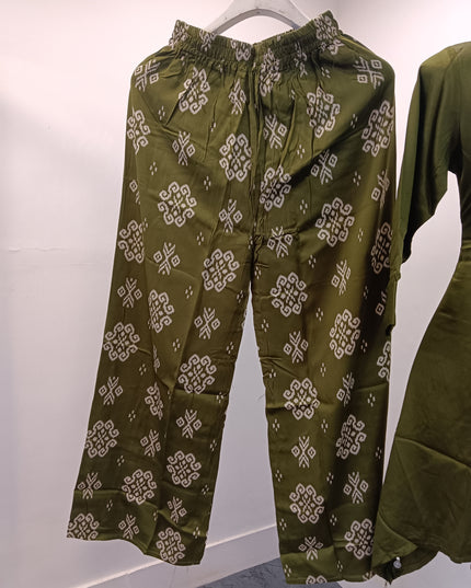 LADIES KURTI SET CODE-206 He and She Olive Green Women's Kurti & Printed Palazzo Set | Stylish Ethnic Co-ord Set