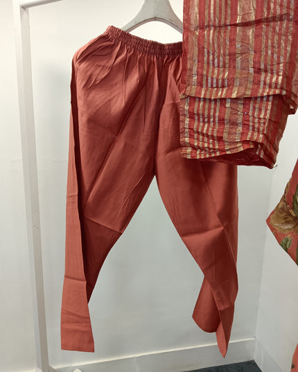 LADIES KURTI SET CODE-A191 He and She Women's Floral Printed Kurti Pant Set with Dupatta – Rust Orange | 3-Piece Ethnic Wear