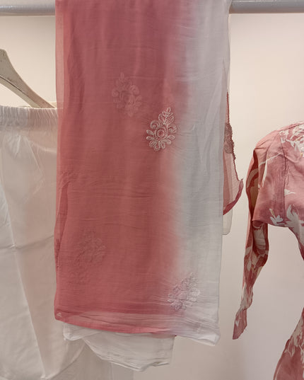 LADIES KURTI SET CODE-A211 Women's Pink Floral Printed Kurta Set with Straight Pant & Ombre Dupatta | Elegant Ethnic Wear