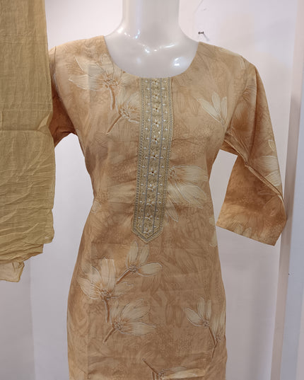 LADIES KURTI SET CODE-A187 He And She Women's Beige Floral Printed Straight Kurti Pant Set with Dupatta | Ethnic Wear