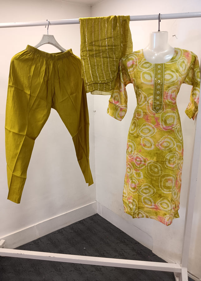 LADIES KURTI SET CODE-A188 He and She Women's Mustard Printed Kurti Set with Dupatta | Straight Kurta & Salwar | Ethnic Wear