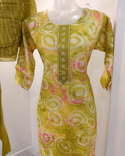 LADIES KURTI SET CODE-A188 He and She Women's Mustard Printed Kurti Set with Dupatta | Straight Kurta & Salwar | Ethnic Wear