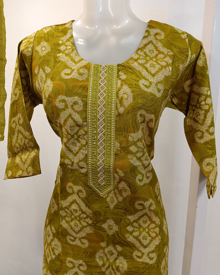 LADIES KURTI SET CODE-A186 He And She Women's Mustard Printed Straight Kurti Pant Set with Dupatta | Ethnic Wear