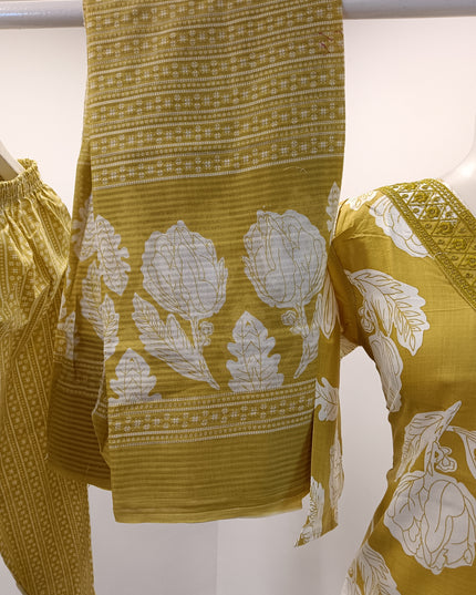 LADIES KURTI SET CODE-A194 Women's Floral Printed Kurta Pant Set with Dupatta | 3-Piece Ethnic Suit Set | Grey, Mustard Yellow & Olive Green | He and She