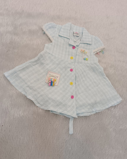 GIRLS FROCK CODE-216 Baby Girls Cotton Checked Shirt Dress | Soft Casual Summer Dress | Pink & Sky Blue | He And She