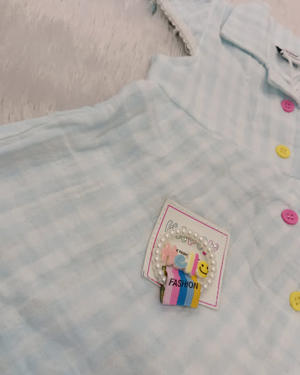 GIRLS FROCK CODE-216 Baby Girls Cotton Checked Shirt Dress | Soft Casual Summer Dress | Pink & Sky Blue | He And She