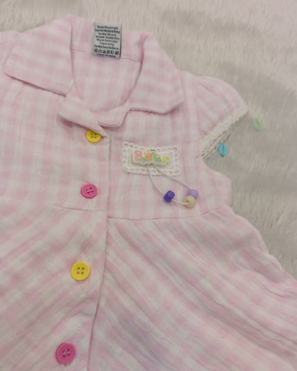 GIRLS FROCK CODE-216 Baby Girls Cotton Checked Shirt Dress | Soft Casual Summer Dress | Pink & Sky Blue | He And She