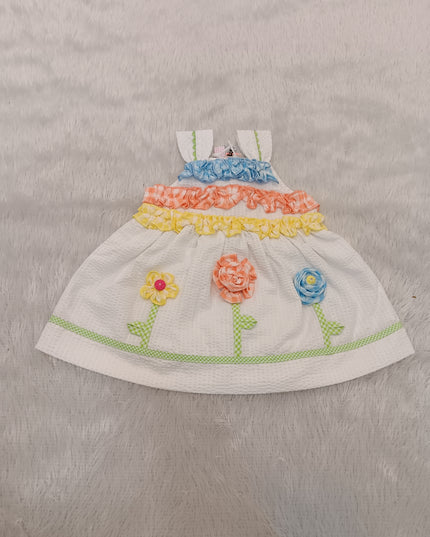 GIRLS FROCK CODE-A214 Girls White Floral Appliqué Cotton Dress | Colorful Summer Party Dress for Kids | He And She