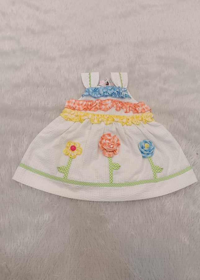 GIRLS FROCK CODE-A214 Girls White Floral Appliqué Cotton Dress | Colorful Summer Party Dress for Kids | He And She